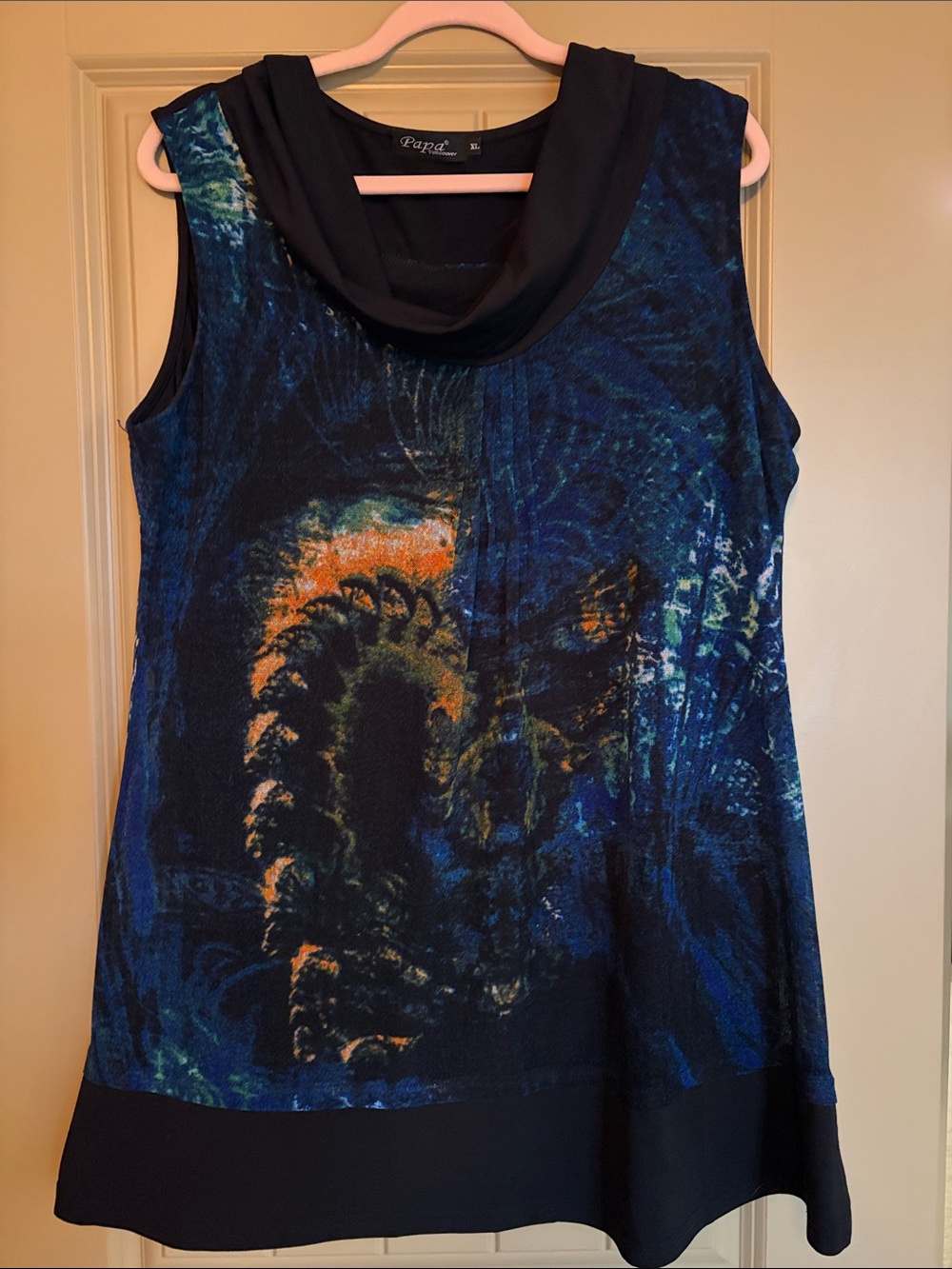 PAPA Vancouver Sleeveless Blue Abstract Cowl-Neck Top size XL